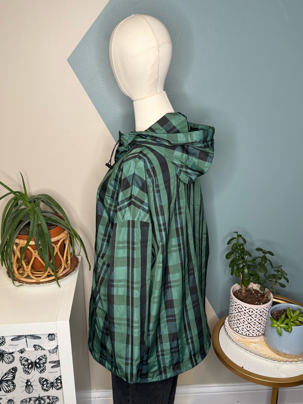 Zara Green Plaid Oversized Hooded Anorak Windbreaker XL - Picture 4 of 12